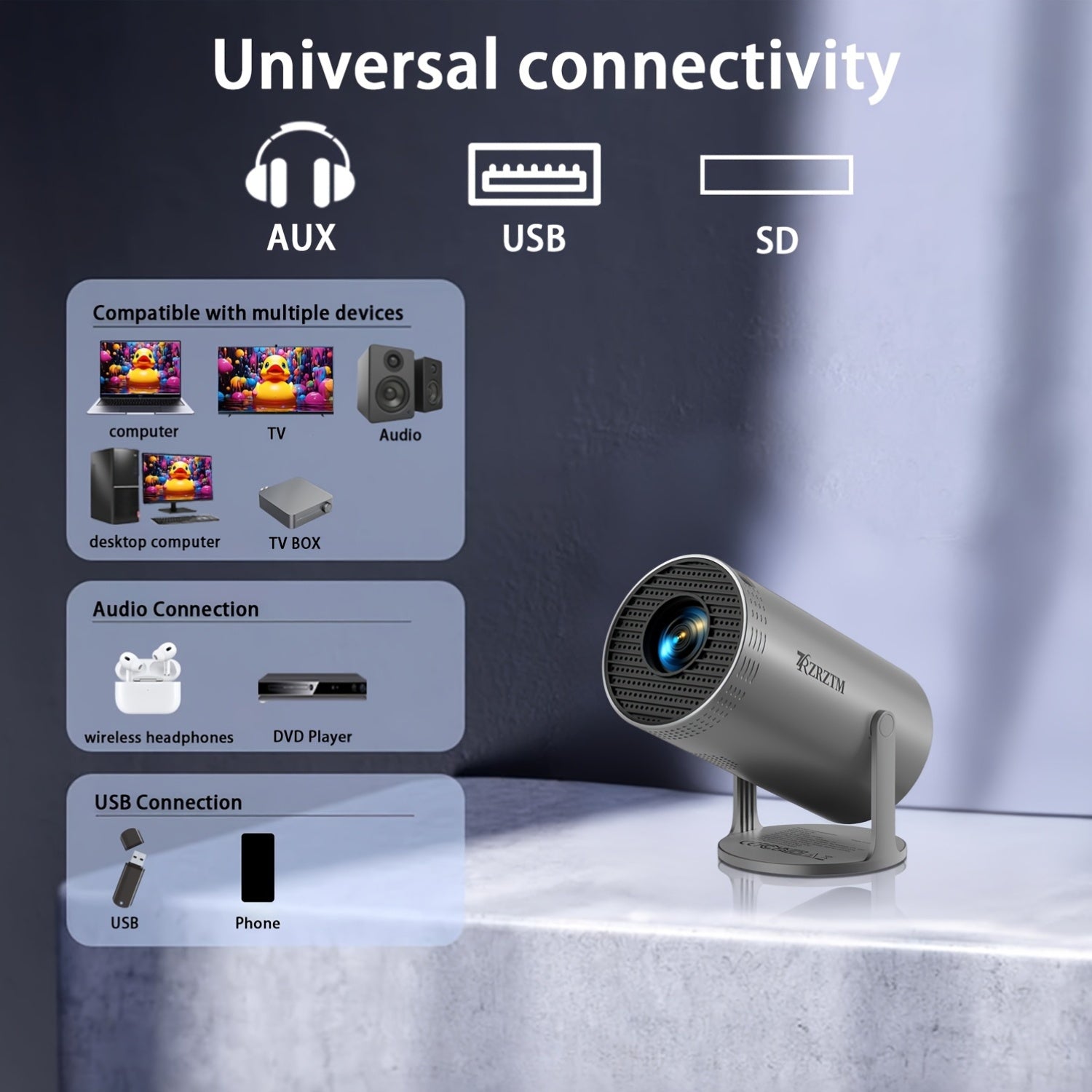 HD Mini Projector with WiFi6 and Auto Level Correction for Home Theater