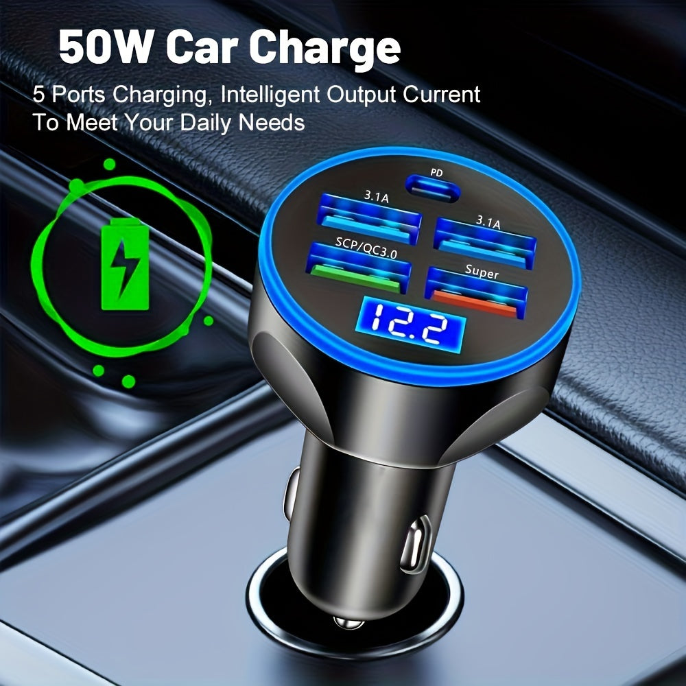 Yuqori quvvatli avtomobil zaryadkasi 3 USB porti PD tez zaryadlash uchun smartfonlar va planshetlar