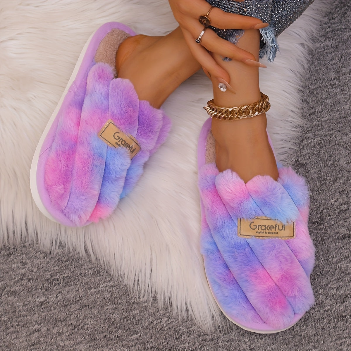 Unisex Winter Fuzzy Indoor Outdoor Slippers Thickened Non-Slip Comfort