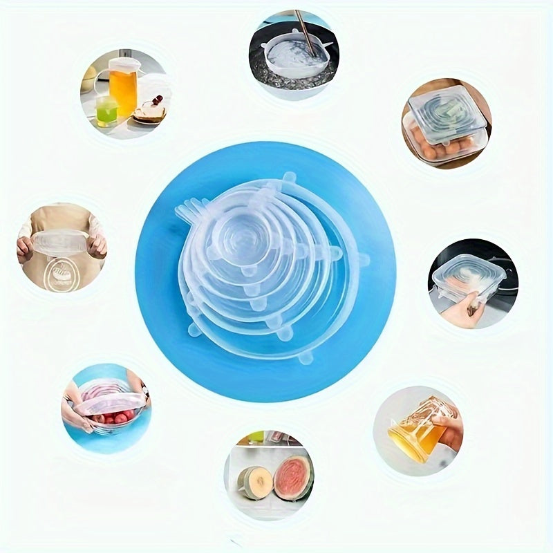 Juego de 6 tapas de silicona para estirar, aptas para alimentos y herméticas para recipientes