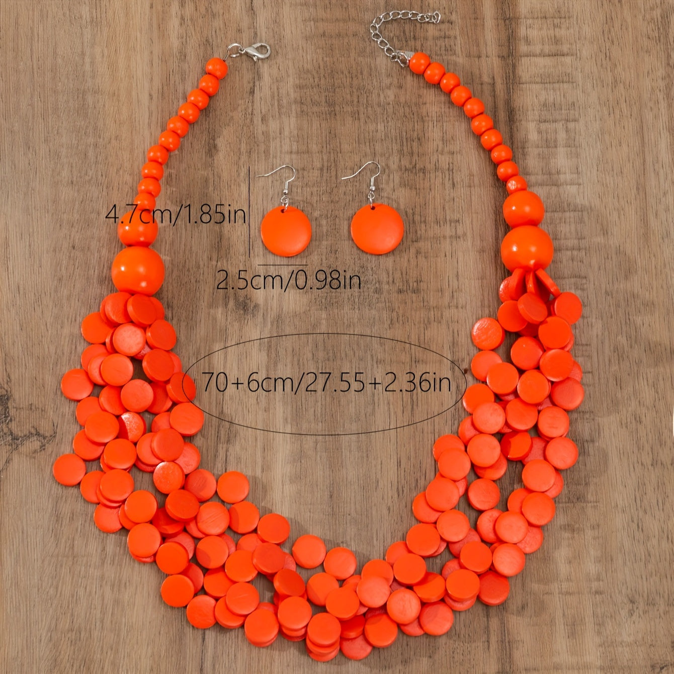 Wooden Boho Style Jewelry Set with Earrings and Necklace for Women