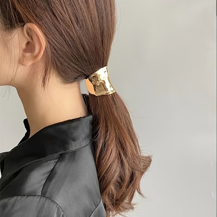 Set of 3 Gold Alloy Hair Ties for Women and Girls Minimalist Ponytail Holders