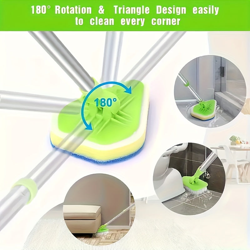 3-Piece Long-Handle Shower Cleaning Brush Set Extendable Sponge Hard Brush Bathroom Kitchen