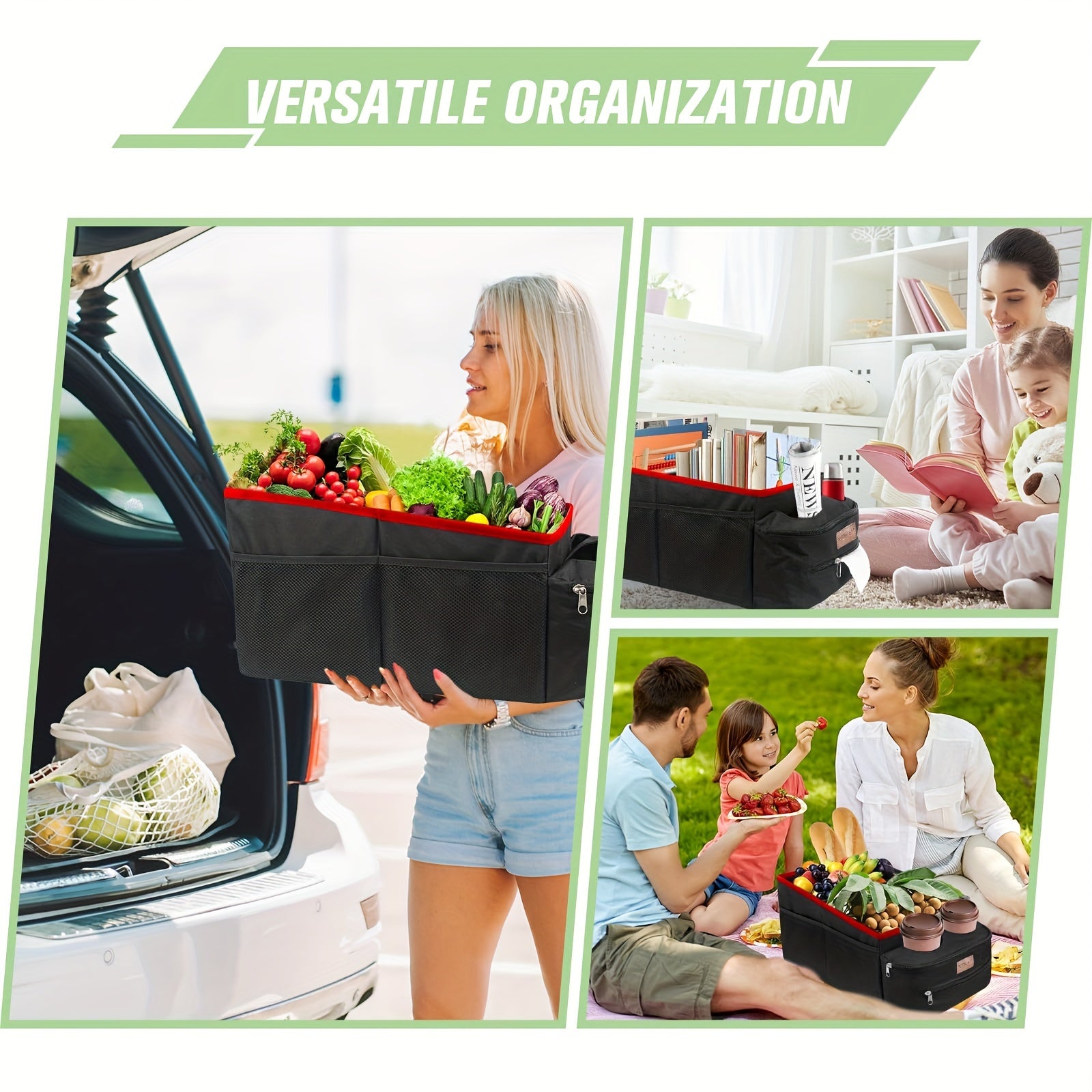 Backseat Car Organizer with Storage Compartments and Cup Holders