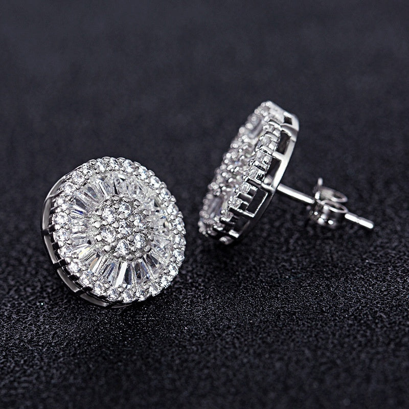 White Zirconia Stud Earrings for Women Silver-Plated Jewelry