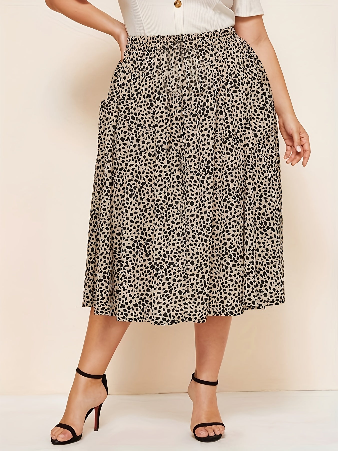 Women's Leopard Print Flared Skirt with Drawstring Waist A-Line Casual Wear
