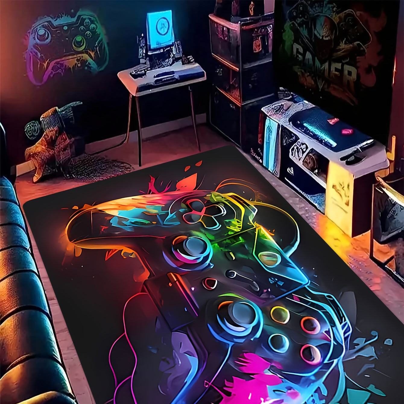 Non-Slip Stain-Resistant Flannel Area Rug for Bedrooms and Game Rooms