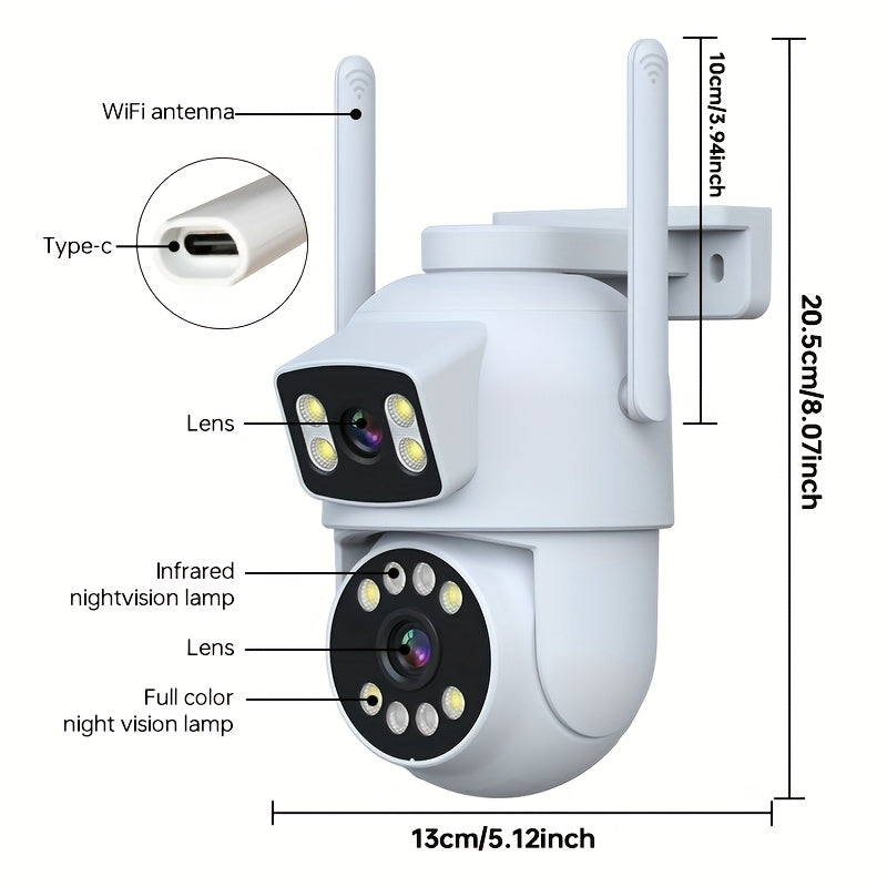 Wireless Security Camera 4MP Dual Lens 2K HD Pan-Tilt Auto Tracking Night Vision