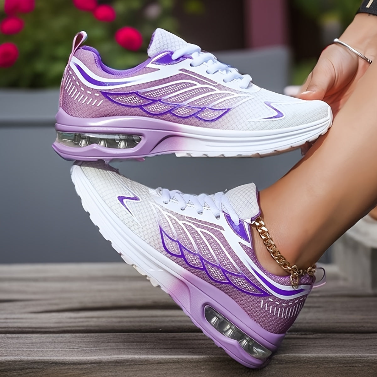 Women's Sneakers Lace-Up Cushioned PU Sole Pastel Purple White Gradient
