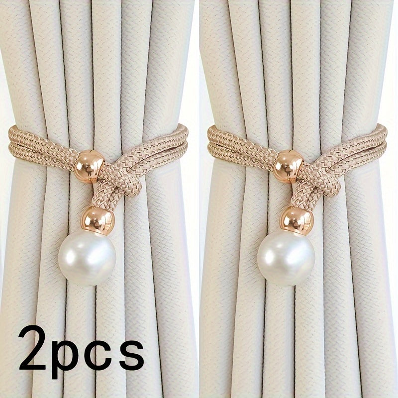 French Curtain Tiebacks with Faux Pearls, Elegant Drape Holdbacks for Home Decor