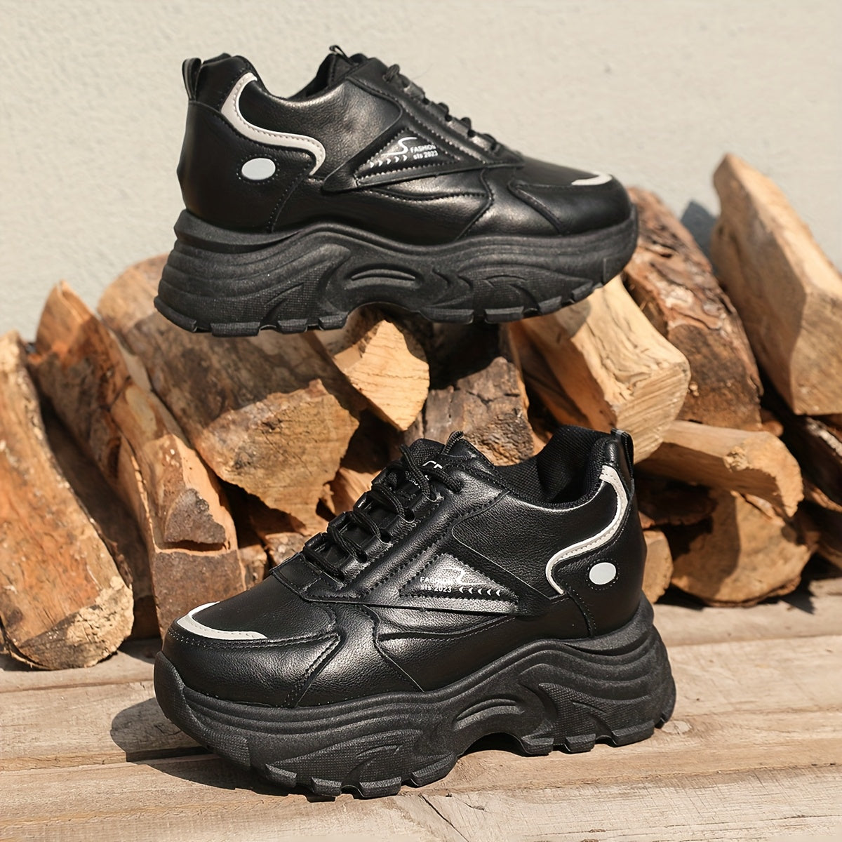 Women's Chunky Sneakers with Wedge Heel Casual Lace-Up Low Top Rubber Sole