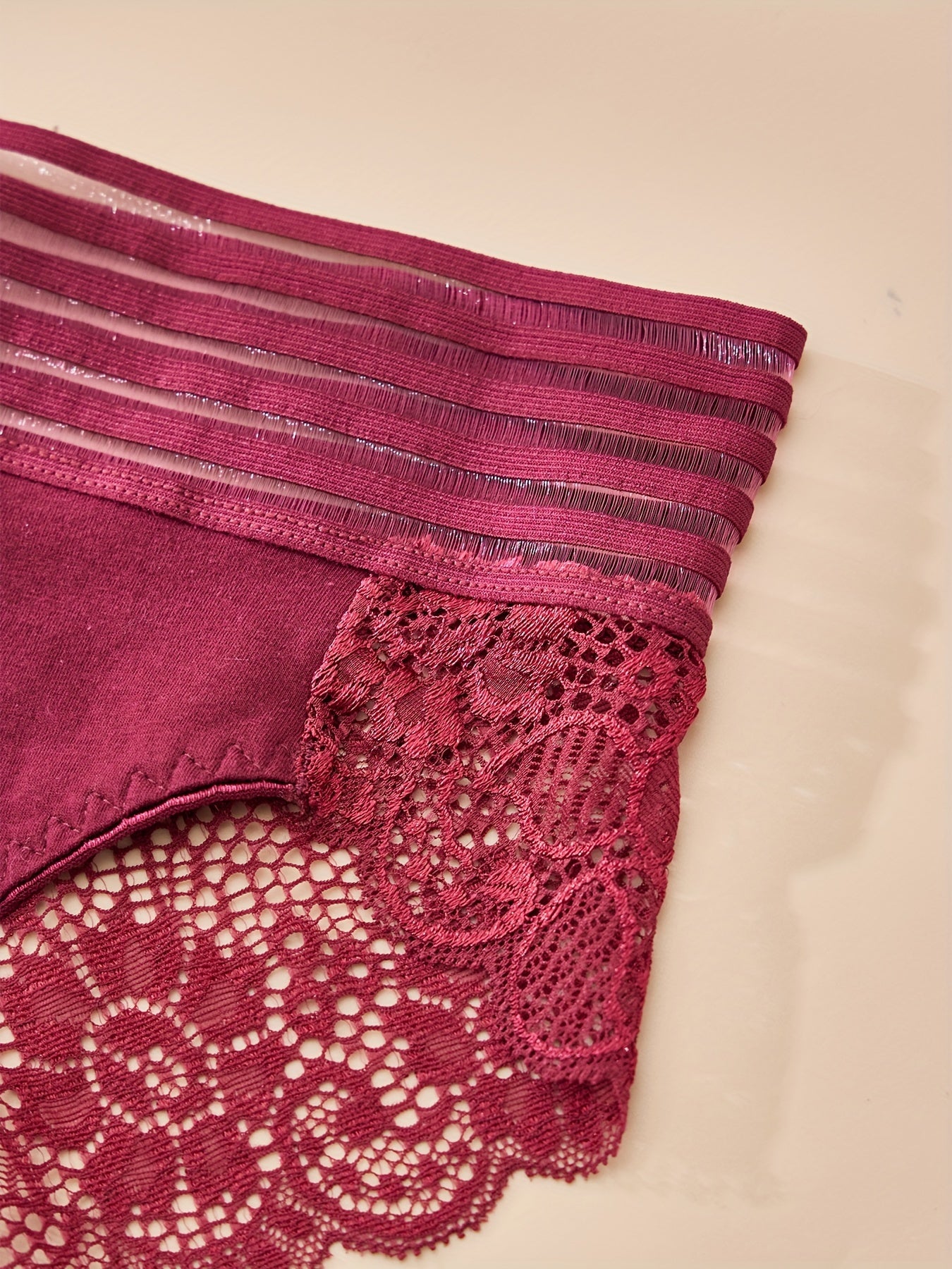 Women's Sheer Striped Lace-Trimmed Nylon Panties Breathable Comfortable