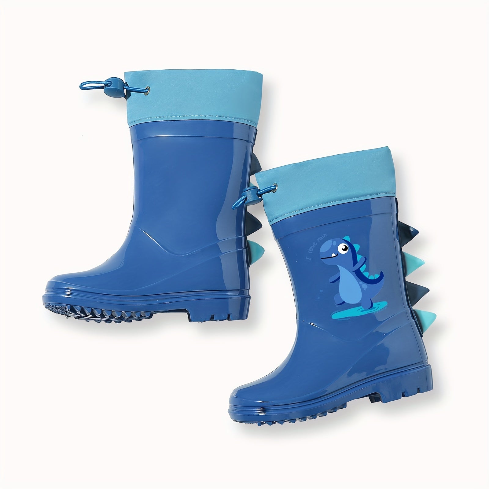 Kids' Dinosaur Rain Boots Waterproof Anti-Slip Mid-Calf Blue PVC Shoes for Ages 1-8
