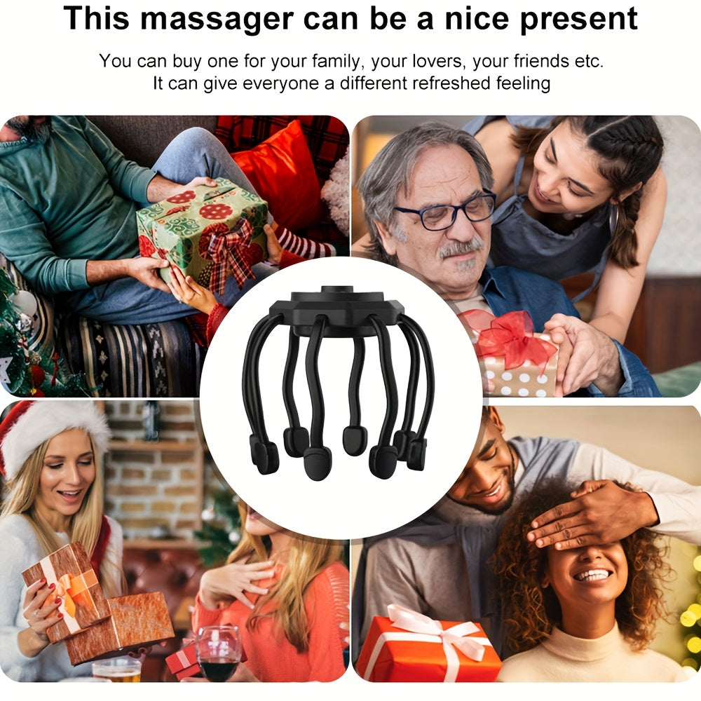 3 rejimli portativ elektr bosh massajeri, 8 yumshoq barmoq bilan 360 daraja bosh massajeri, dam olish va stressni kamaytirish uchun, USB orqali zaryadlanadigan, ajoyib bayram sovg'asi.