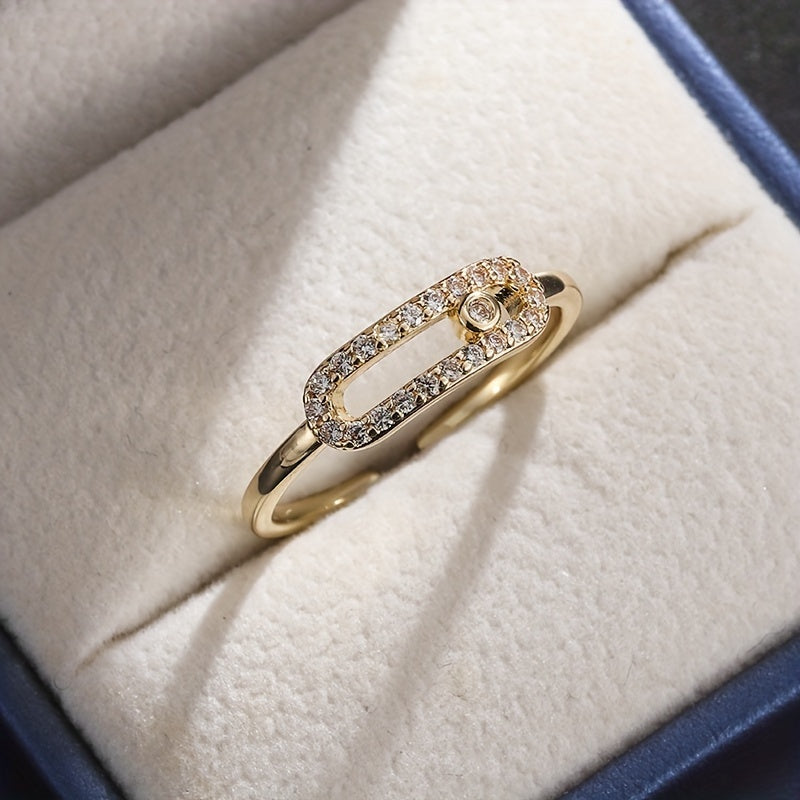 Hollow Open Ring Synthetic Cubic Zirconia Copper Elegant Wedding Engagement Jewelry