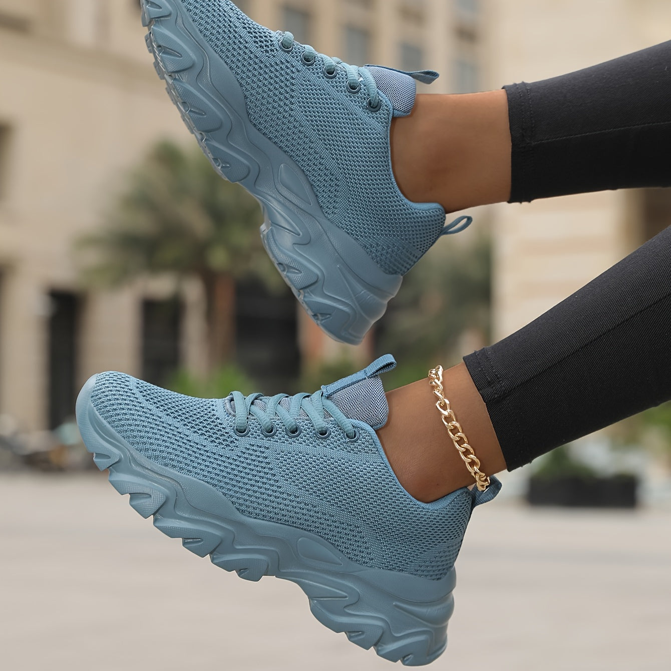 Women's Lace Up Casual Sneakers Platform Breathable Mesh Running Shoes