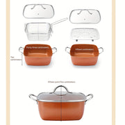 Juego de freidora profunda de acero inoxidable con base de inducción, tapa, cesta de malla y vaporizador