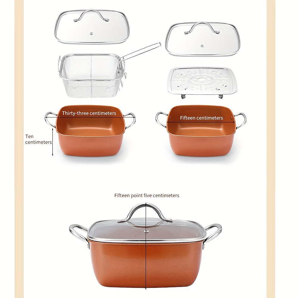 Juego de freidora profunda de acero inoxidable con base de inducción, tapa, cesta de malla y vaporizador