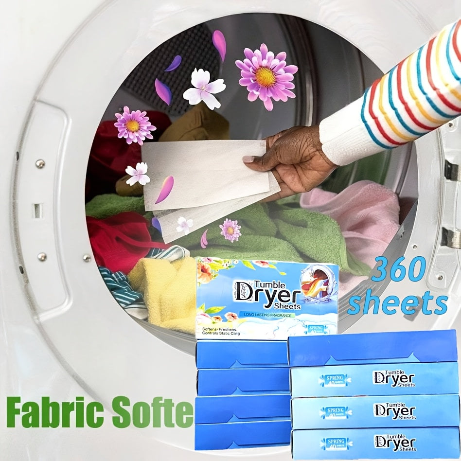 Paquete de hojas para secadora con suavizante de telas, 360 hojas, ultra suave, aroma fresco, eliminación de olores