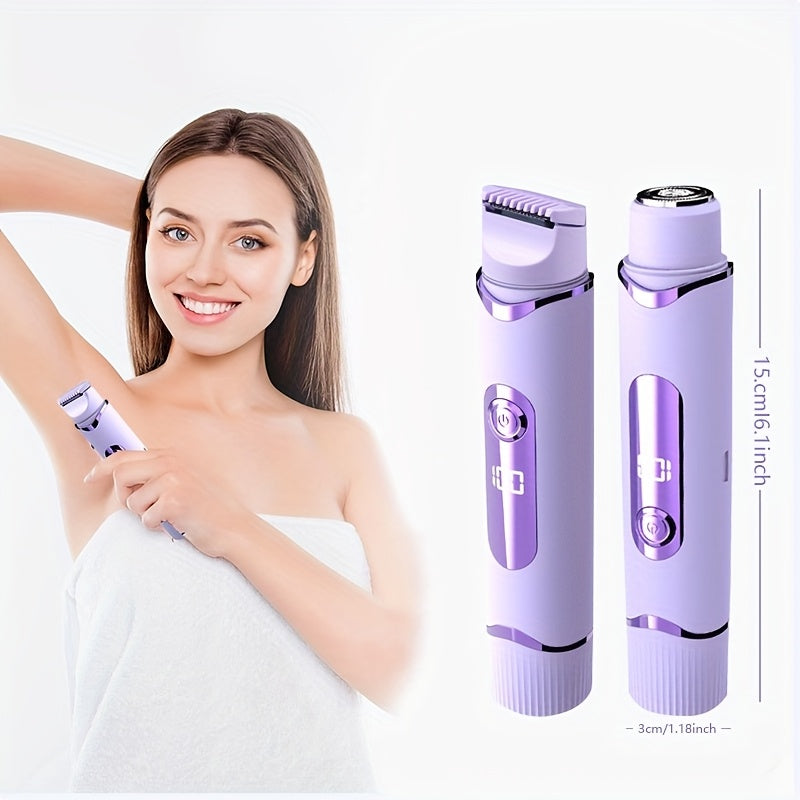 2-in-1 Women's Electric Shaver for Face, Legs, Underarms Rechargeable Cordless Pink Purple