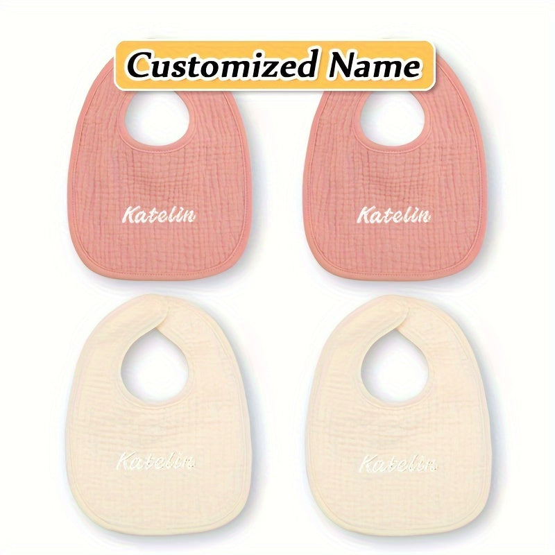 Set of Four Personalized Baby Bibs Soft Breathable Absorbent Adjustable Snap