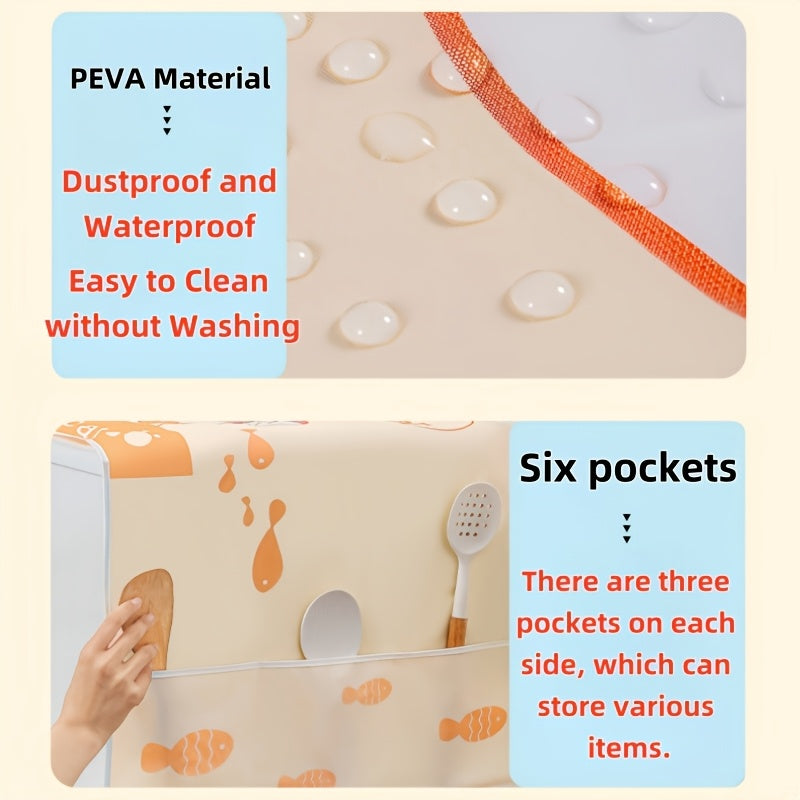 Waterproof Dustproof PEVA Cover for Refrigerators and Washing Machines with 6 Storage Bags