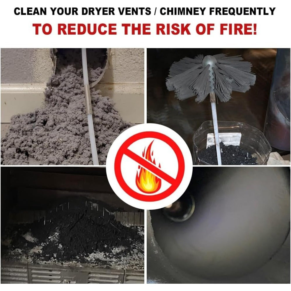Chimney Sweep Brush Kit with Flexible Rods and Rotatable Head for Dryer Vents