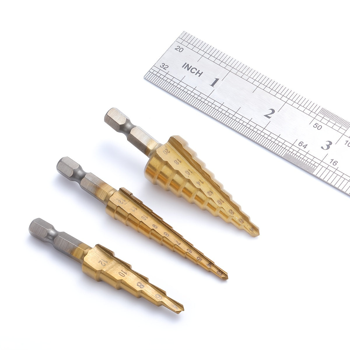 Titanium-Coated HSS Steel Step Drill Bit Set 4 Sizes for Wood Metal