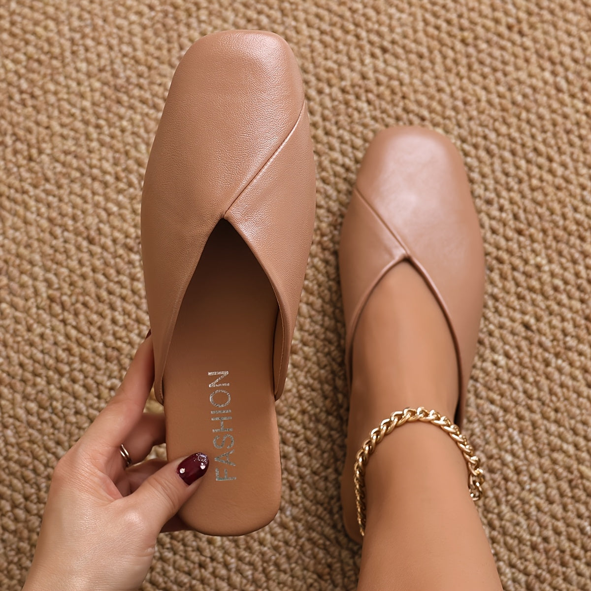 Women'S Solid Color Slip-On Flat Sandals with Rubber Sole for Casual Wear