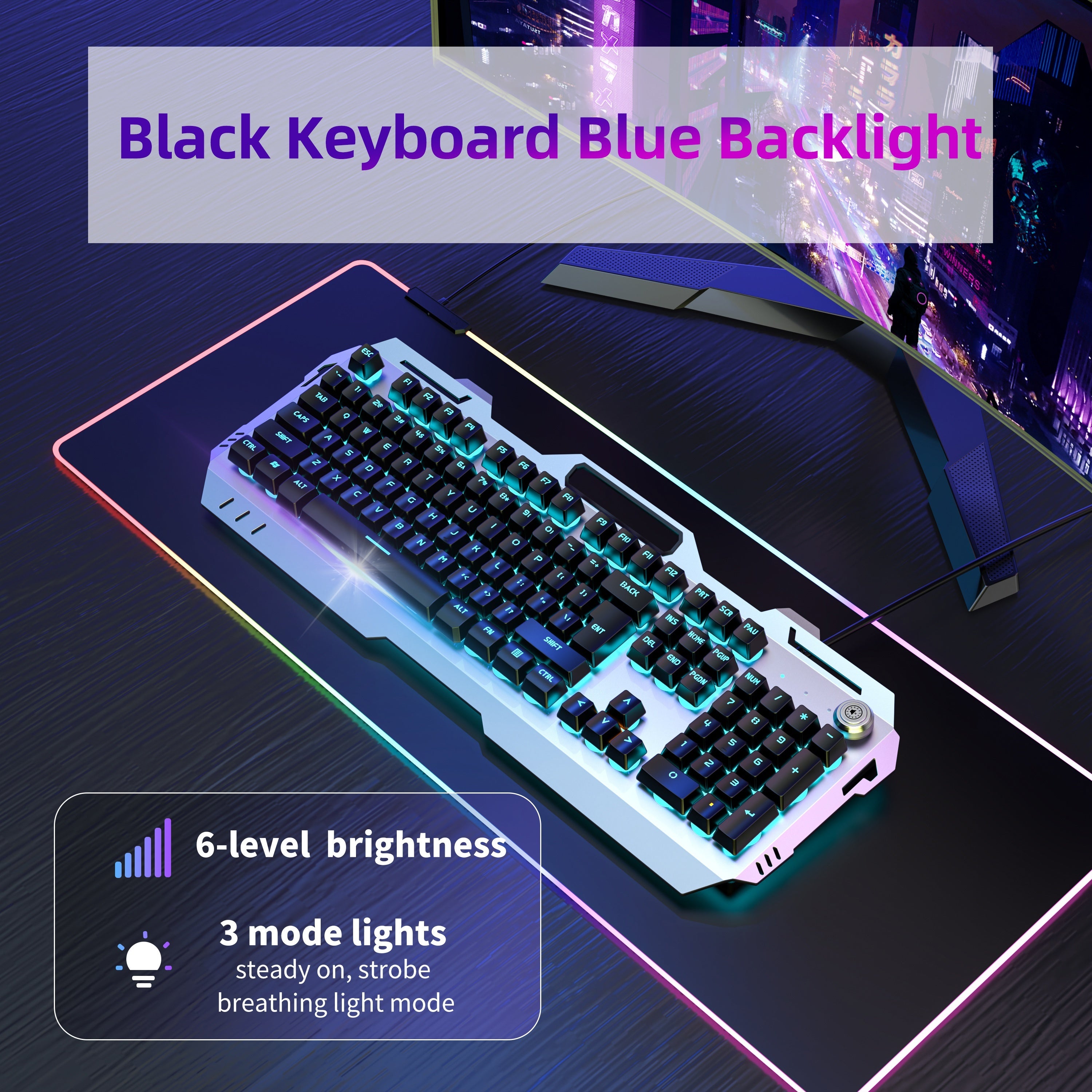 Wired Gaming Keyboard with LED Backlit Silent Design and Volume Knob for Desktop and Notebook Computers
