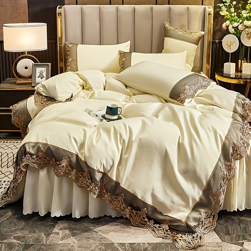 Lace Bedding Set with Quilt Cover and Pillowcases in Multiple Colors Solid Pattern All-Season Polyester