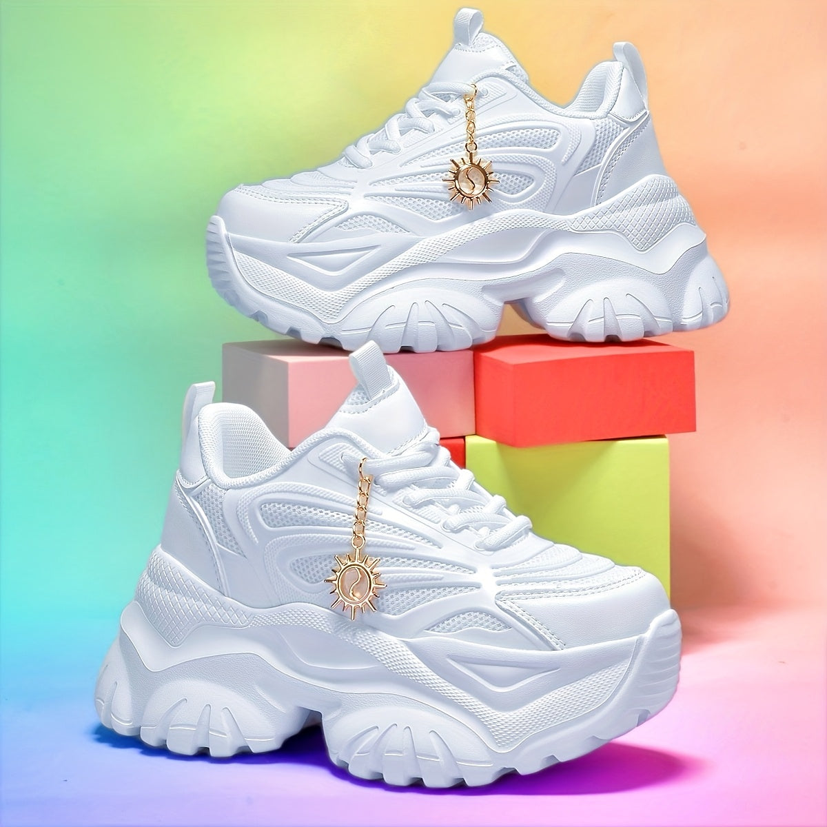 Women's Fashion Sneakers Breathable Mesh EVA Sole Non-Slip Wedge Platform Solid Color