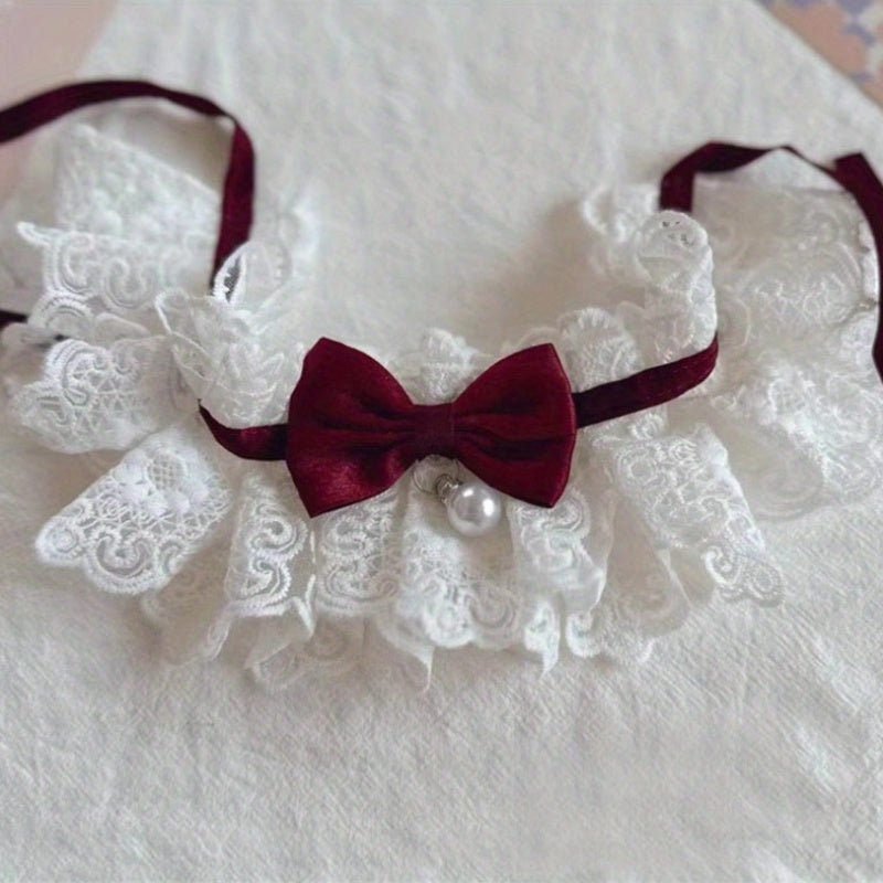 Collar para gata princesa con lazo y encaje, accesorio para mascotas de poliéster para decoración fotográfica