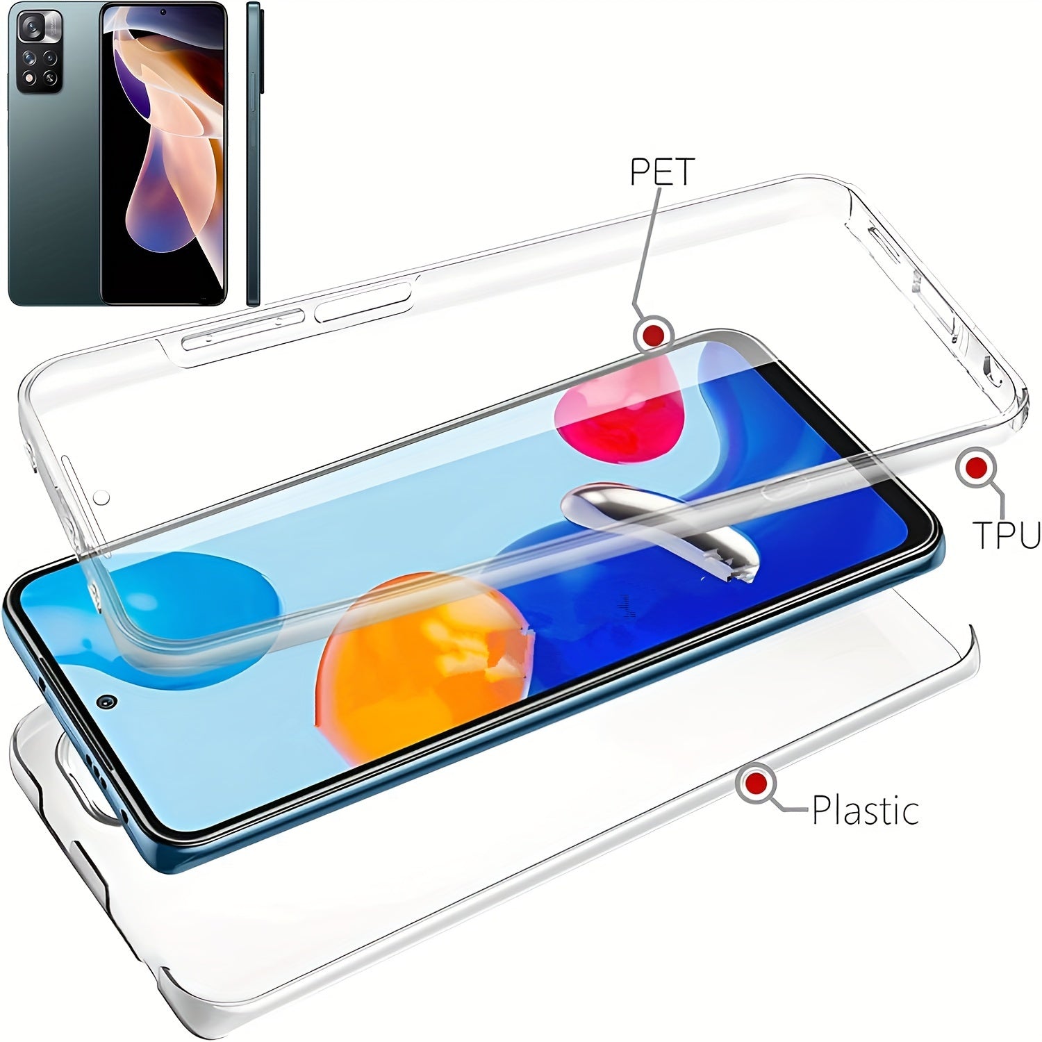 360 Full Body Phone Case for Xiaomi Models with Double Transparent Cover and Screen Protector