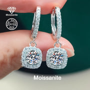 White Moissanite Drop Earrings 1 Carat Sterling Silver Square Pendant Jewelry