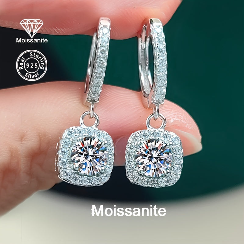 White Moissanite Drop Earrings 1 Carat Sterling Silver Square Pendant Jewelry