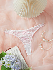 Ayollar uchun jozibali dantel bikini shortlari, past bel bilan, bog'ich tafsiloti bilan, 95% polyester va 5% elastan to'qilgan matodan tayyorlangan, tasodifiy printga ega.