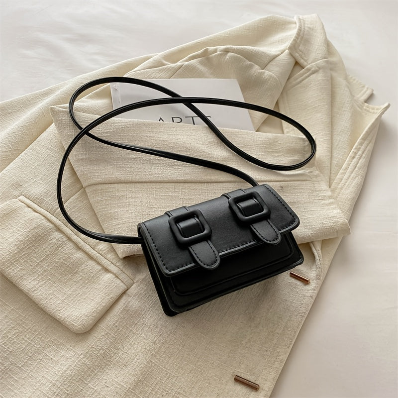 Women's Mini Crossbody Bag in White and Black with Buckle Closure and Polyester Lining