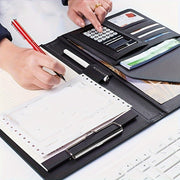 Black Faux Leather Clipboard Folder with Resume Organizer Business Card Holder Pen Loop Smartphone Pocket Office Organizer