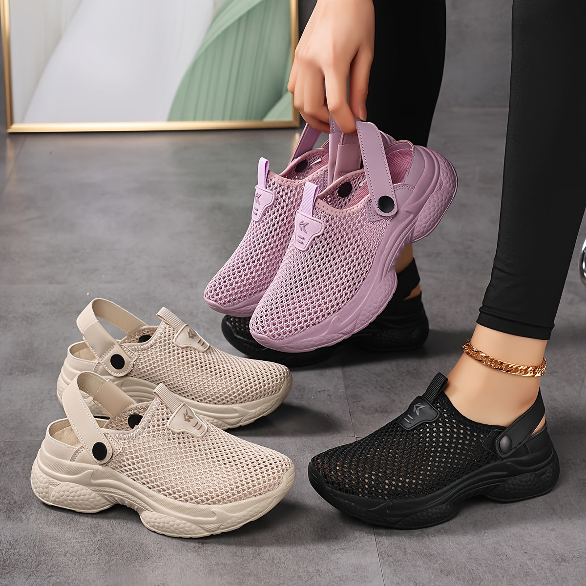 Ayollar uchun nafas oladigan slip-on kundalik sport poyabzali - qalin yostiqlangan tag, barcha mavsumlar uchun o'lchamlar 35-43