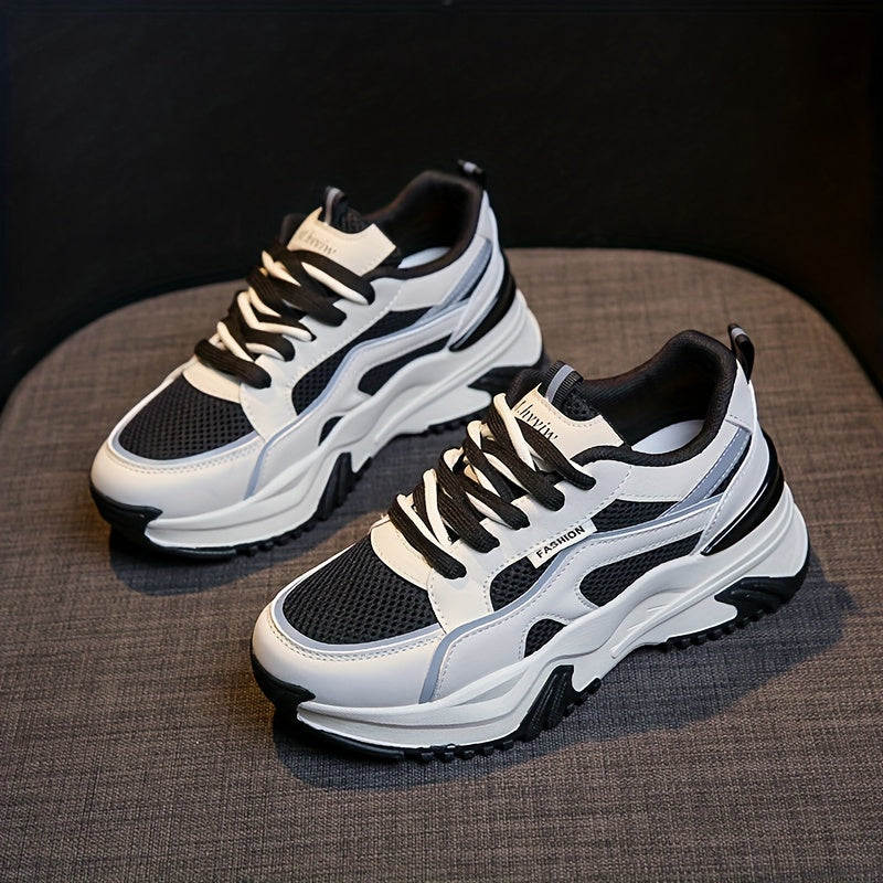 Women's Fashion Contrasting Sneakers Casual Sports Shoes Breathable Chunky Sole