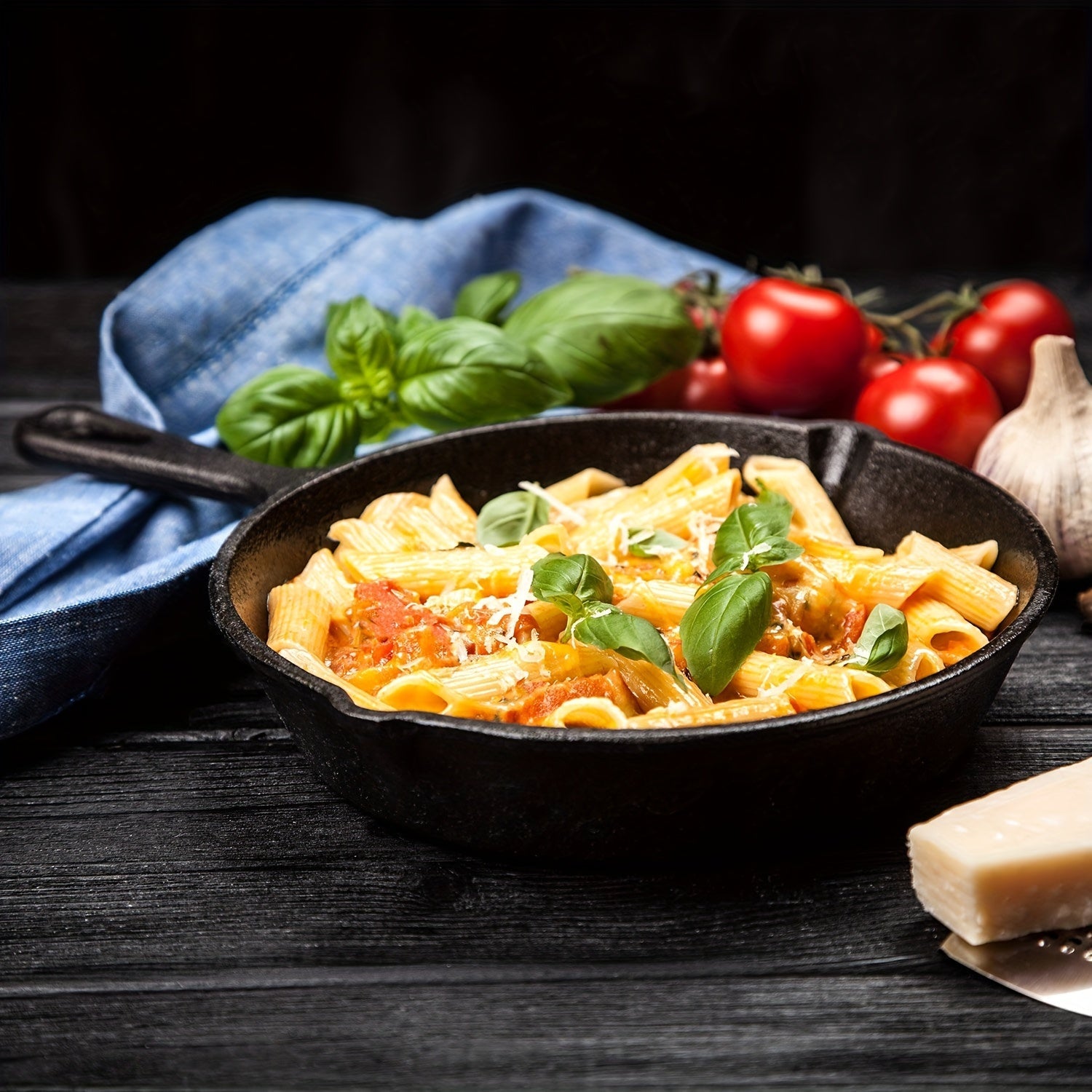 Set of 3 Cast Iron Skillets Non-Stick Coating Multi-Purpose Cookware with Pouring Spout