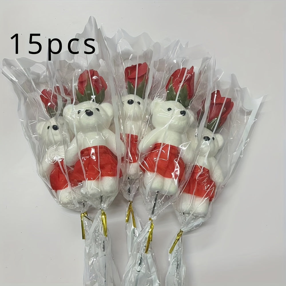 15 Artificial Rose Bouquets with Plush Bears for Birthdays Weddings and Home Decor