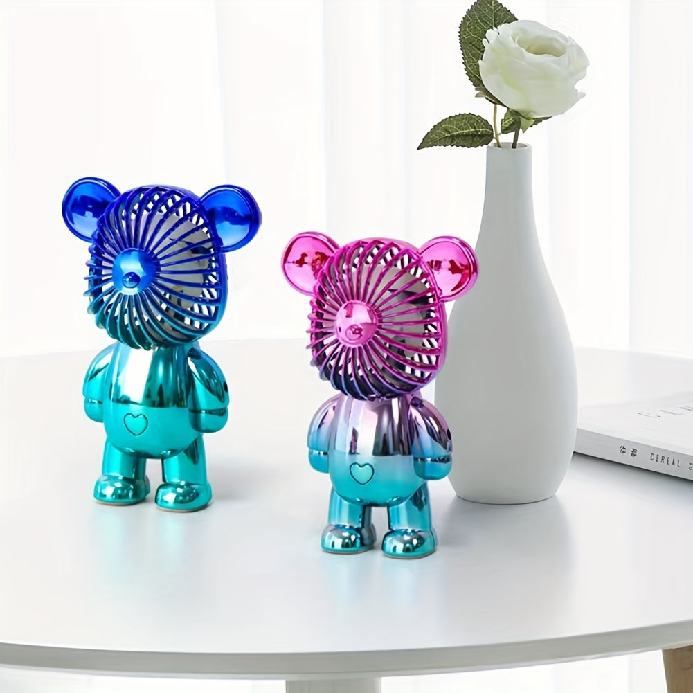 Electroplated Bear Handheld Fan 5.51 Inch Portable Personal Cooling Fan