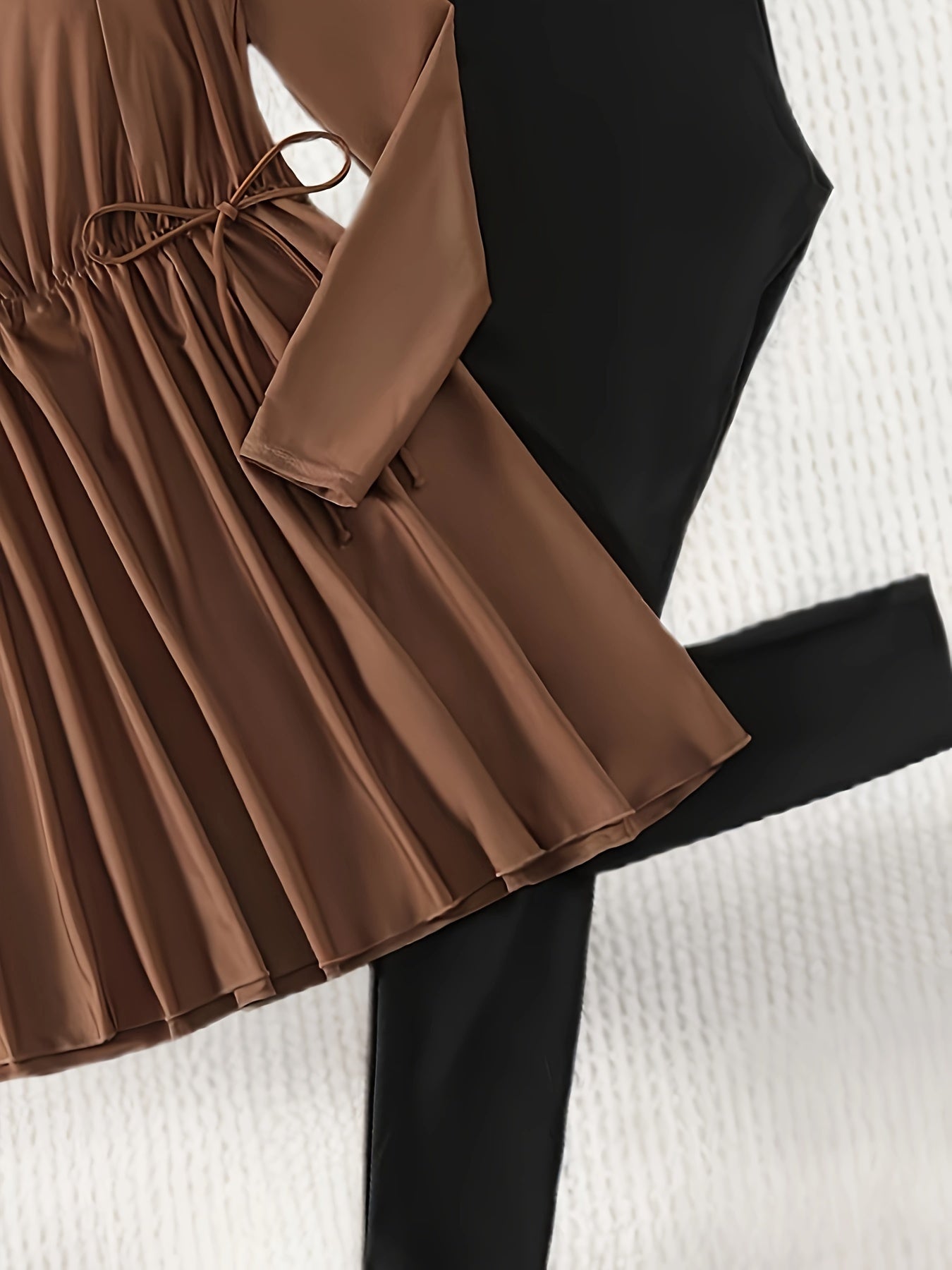 Women's Conservative Full-Length Swimsuit Set High Neck Solid Polyester Knit