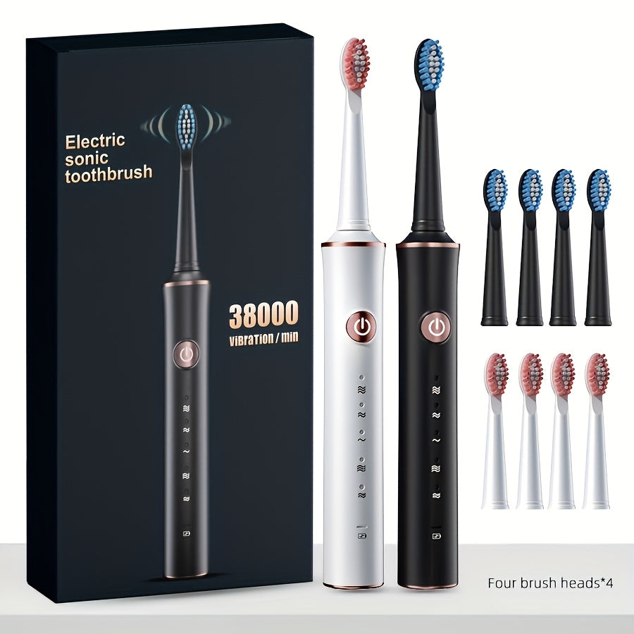 Electric Toothbrush Set with 4 Soft Brush Heads, 5 Modes, Long Battery