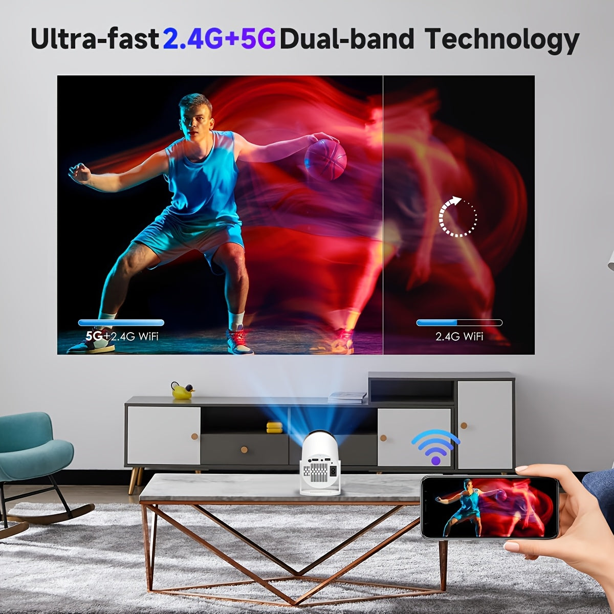 Wireless Portable Mini 4K Projector for Home Theater with Smartphone Connectivity