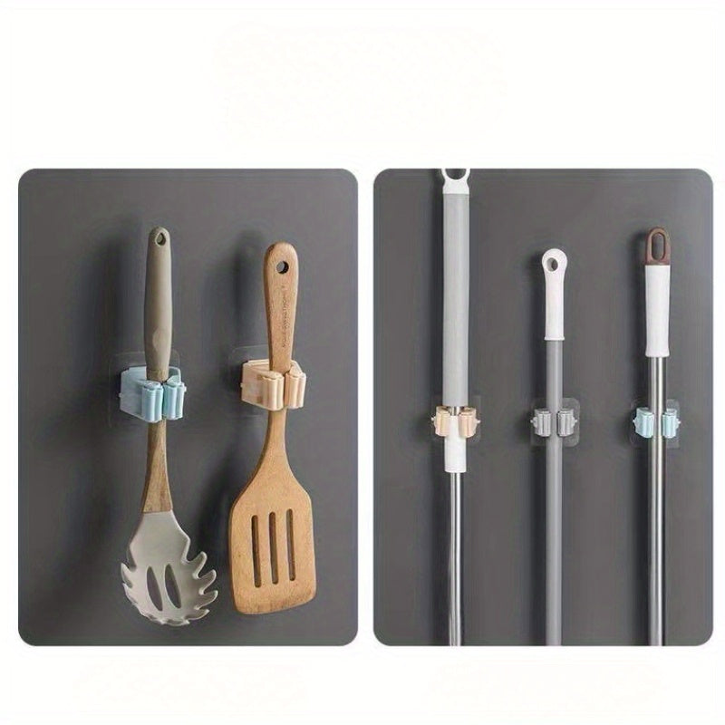 Organizador de pared para sujetar trapeadores y mopas de plástico gris para baño y lavandería