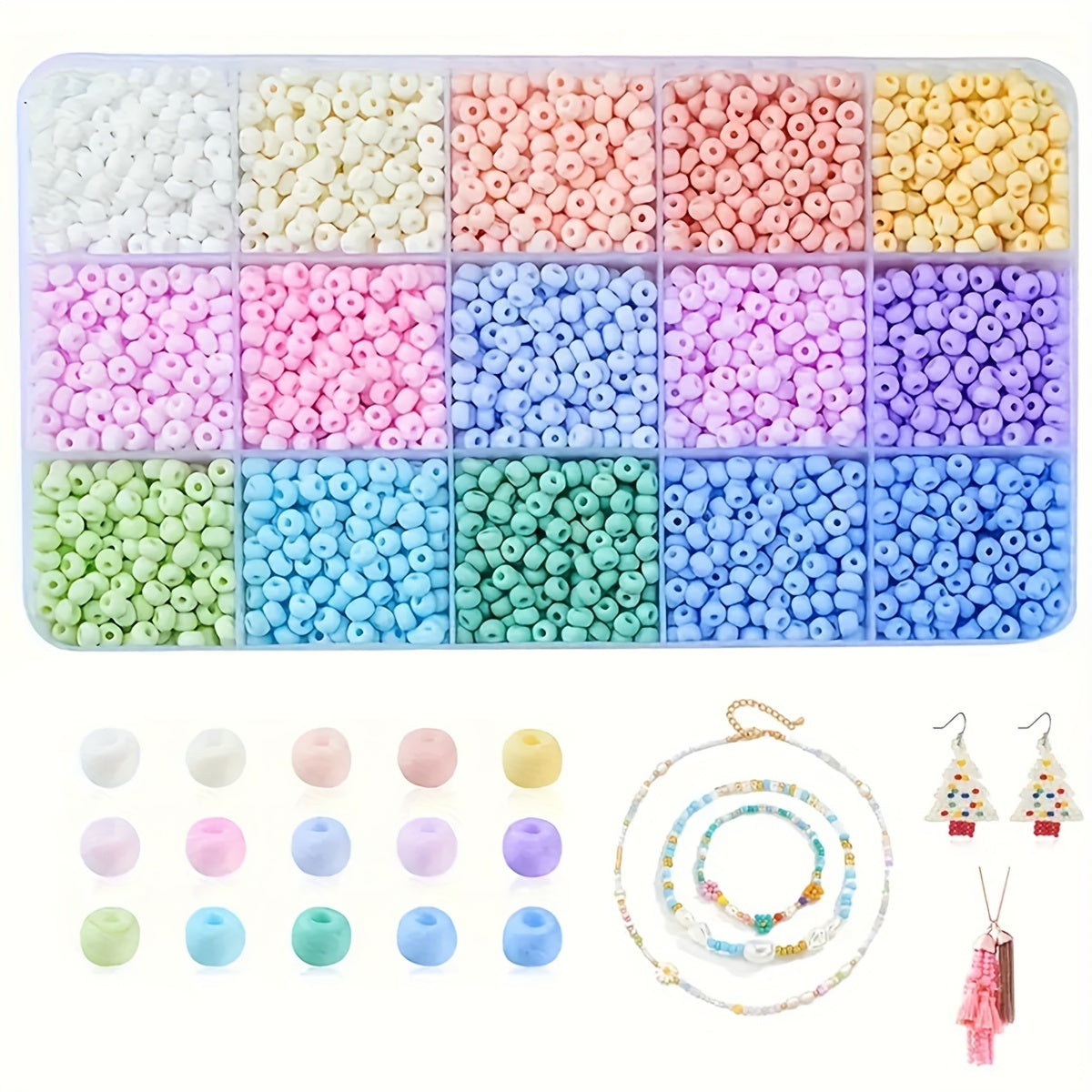 3000pcs 3mm Glass Beads for Jewelry Making in 15 Colors DIY Bracelet Necklace Craft Kit