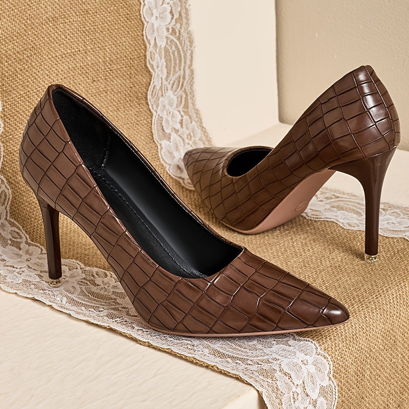 Women's Pointed Toe Pumps Brown Breathable Stiletto High Heels